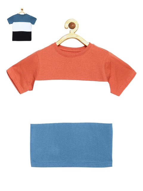 

DILLINGER Boys Pack Of 2 Colourblocked Cotton Tshirts, Coral