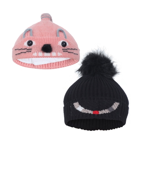 

FabSeasons Boys Black & Peach Set of 2 Beanie