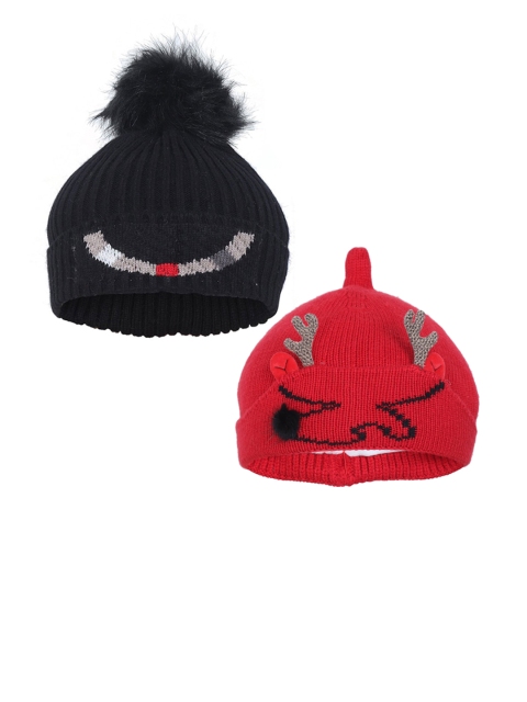 

FabSeasons Pack of 2 Red & Black Acrylic Beanie