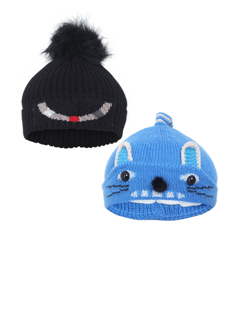 

FabSeasons Boys Black & Blue Pack of 2 Beanie