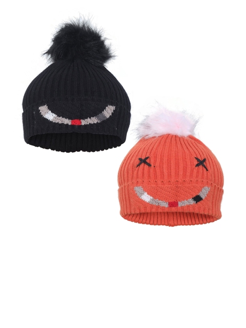 

FabSeasons Boys Orange & Black Set of 2 Printed Beanie
