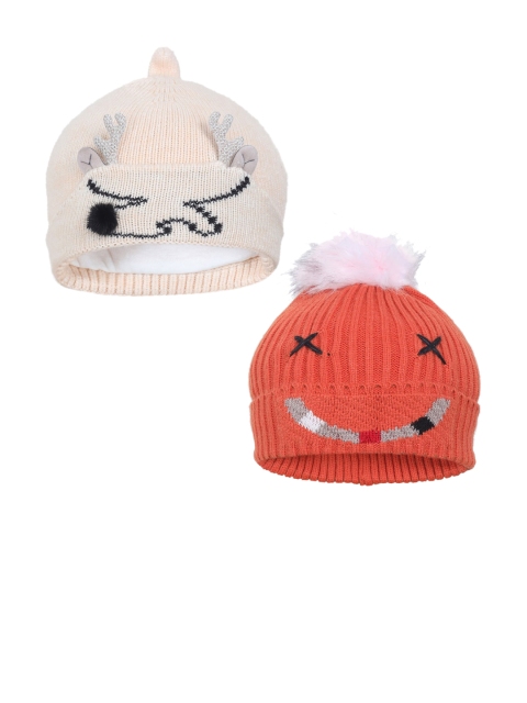 

FabSeasons Boys Pack of 2 Self Design Acrylic Beanie, Orange