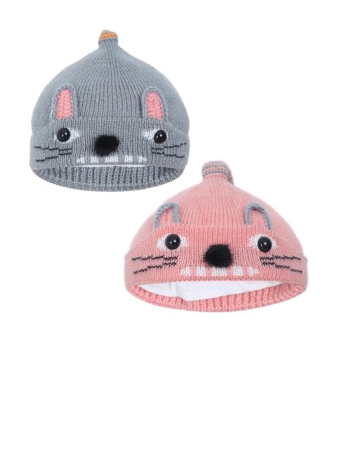 

FabSeasons Girls Peach Pack of 2 Self Design Acrylic Beanie