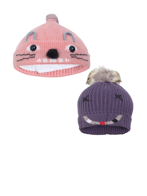 

FabSeasons Pack of 2 Purple & Peach Beanie