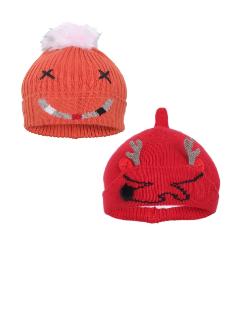 

FabSeasons Boys Red & Orange Set of 2 Printed Beanie
