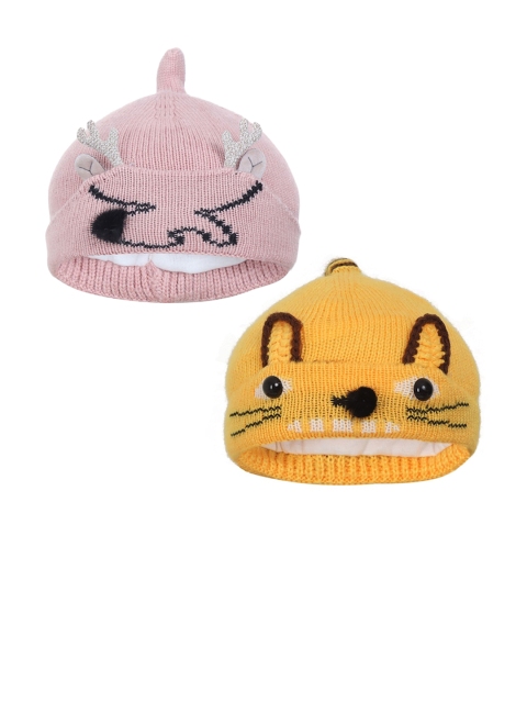 

FabSeasons Boys Yellow & Peach Pack of 2 Beanie