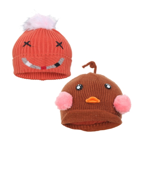 

FabSeasons Pack of 2 Orange & Brown Self Design Beanie