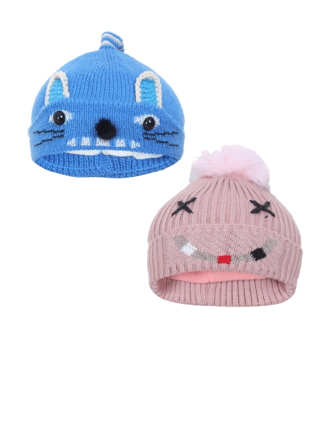 

FabSeasons Boys Blue & Peach Pack of 2 Beanie