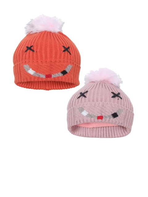 

FabSeasons Boys Orange & Mauve Set of 2 Printed Beanie