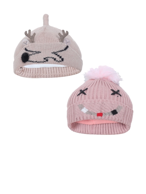 

FabSeasons Pack of 2 Beige & Peach Beanie