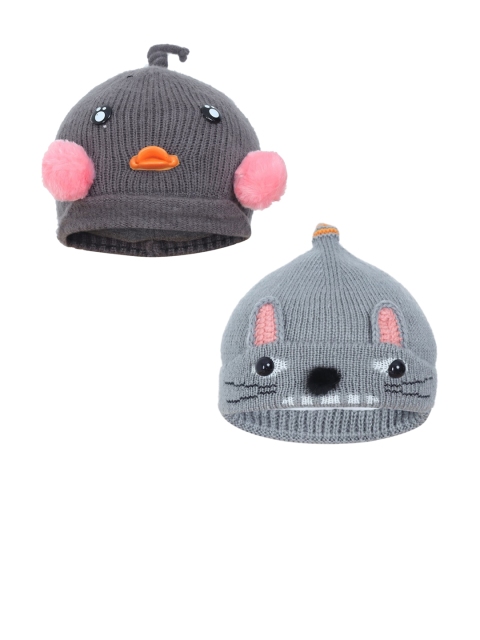 

FabSeasons Boys Grey Pack of 2 Self Design Acrylic Beanie