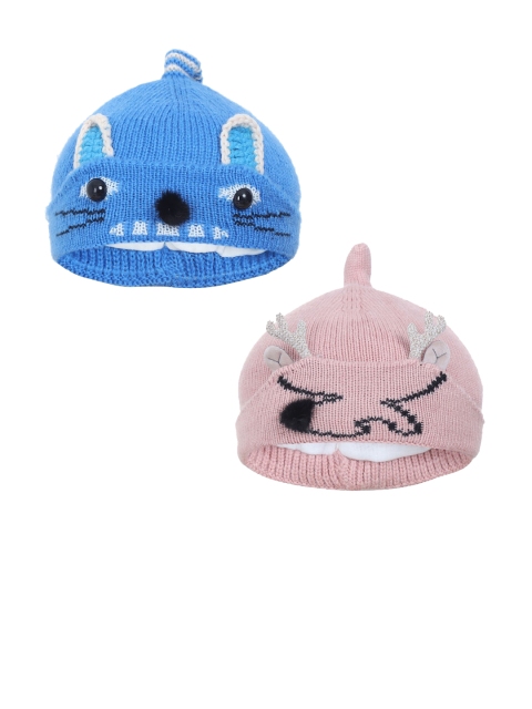 

FabSeasons Girls Peach & Blue Pack of 2 Beanie