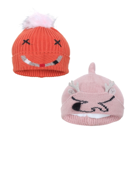 

FabSeasons Girls Peach & Orange Set of 2 Beanie