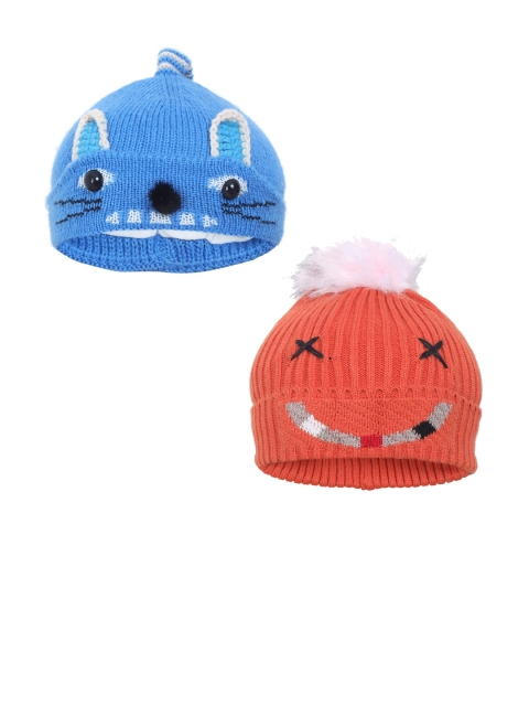 

FabSeasons Boys Orange Pack of 2 Self Design Acrylic Beanie