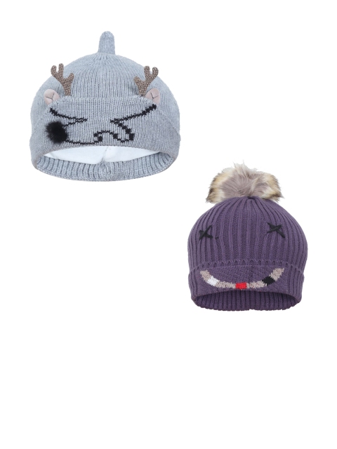 

FabSeasons Girls Purple Pack of 2 Self Design Acrylic Beanie