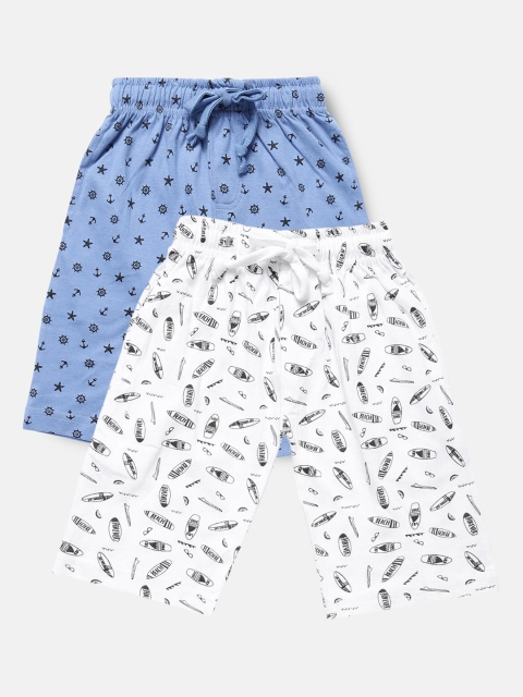 

Urban Dog Boys White & Blue Conversational Printed Set of 2 Mid-Rise Regular Shorts