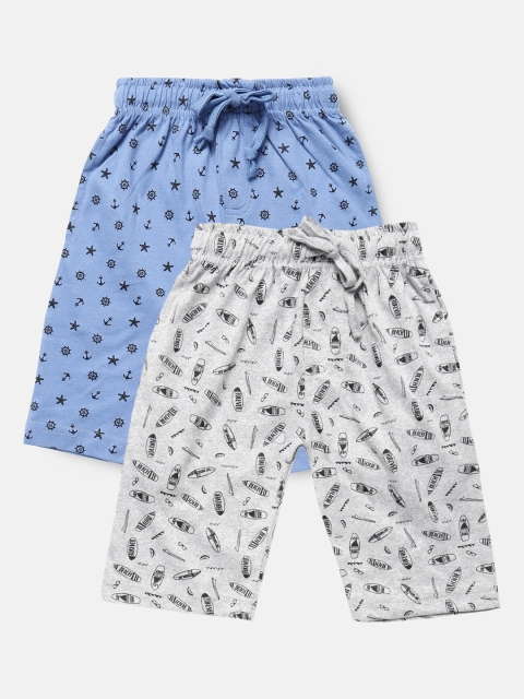 

Urban Dog Boys Grey & Blue Set of 2 Conversational Printed Mid-Rise Regular Shorts