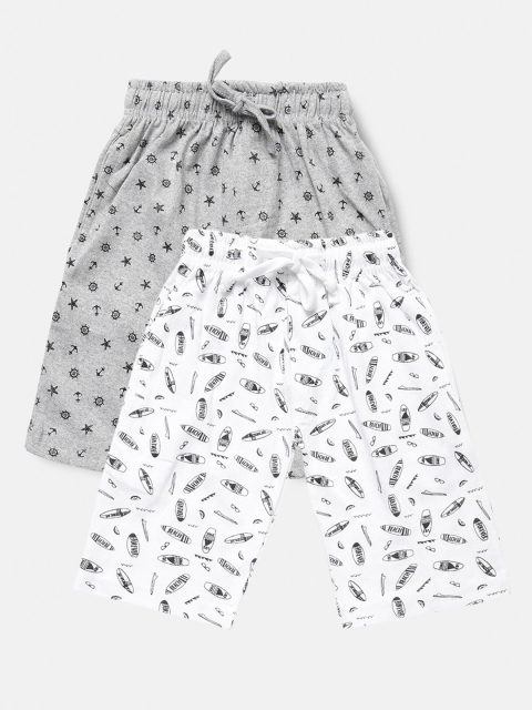 

Urban Dog Boys Grey Melange & White Pack of 2 Printed Shorts