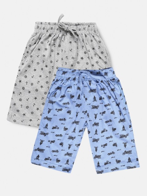 

Urban Dog Boys Blue & Grey Melange Set of 2 Conversational Printed Mid-Rise Regular Shorts