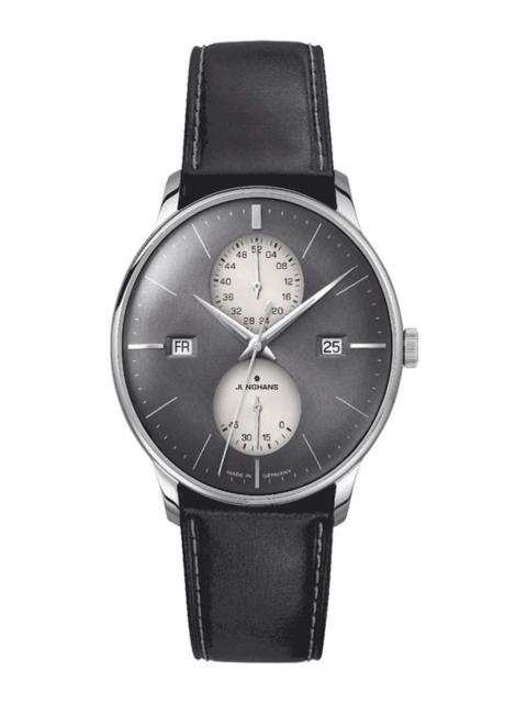 

JUNGHANS Men Grey Embellished Dial & Black Leather Straps Analogue Automatic Motion Powered Watch