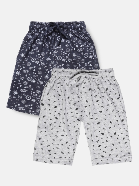 

Urban Dog Boys Navy Blue & Grey Melange Pack of 2 Printed Shorts