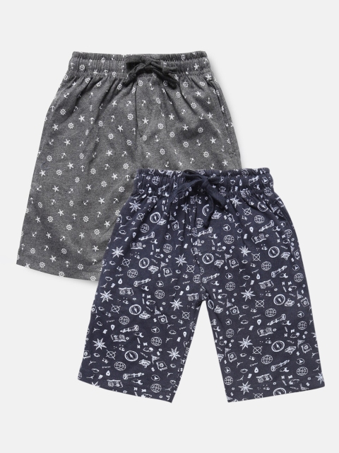 

Urban Dog Boys Pack Of 2 Navy Blue & Grey Printed Cotton Shorts