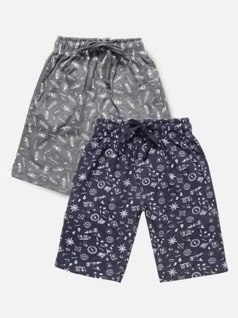 

Urban Dog Boys Navy Blue & Grey Set of 2 Conversational Printed Mid-Rise Regular Shorts