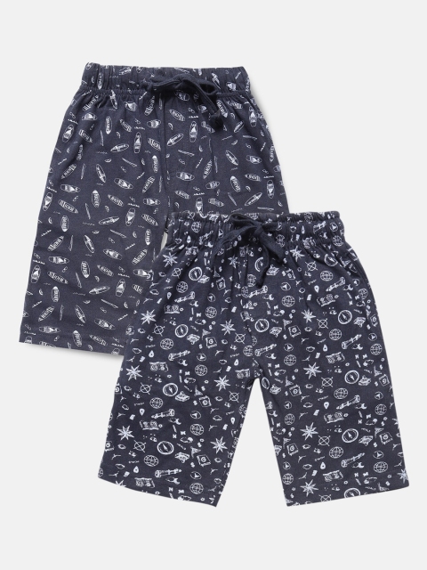 

Urban Dog Boys Pack Of 2 Navy Blue & Black Printed Cotton Shorts