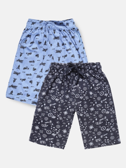 

Urban Dog Boys Navy Blue & Blue Set of 2 Conversational Printed Mid-Rise Regular Shorts