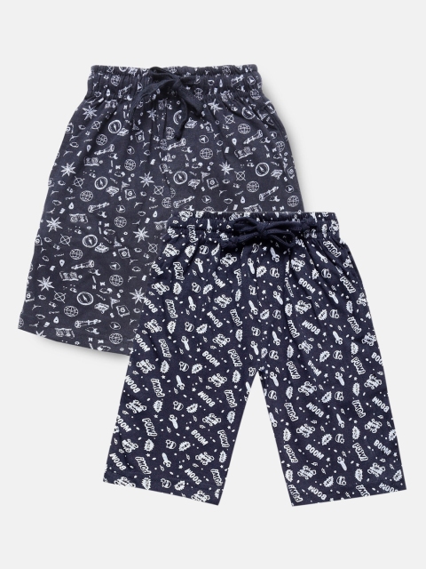 

Urban Dog Boys Pack of 2 Navy Blue & White Printed Cotton Shorts