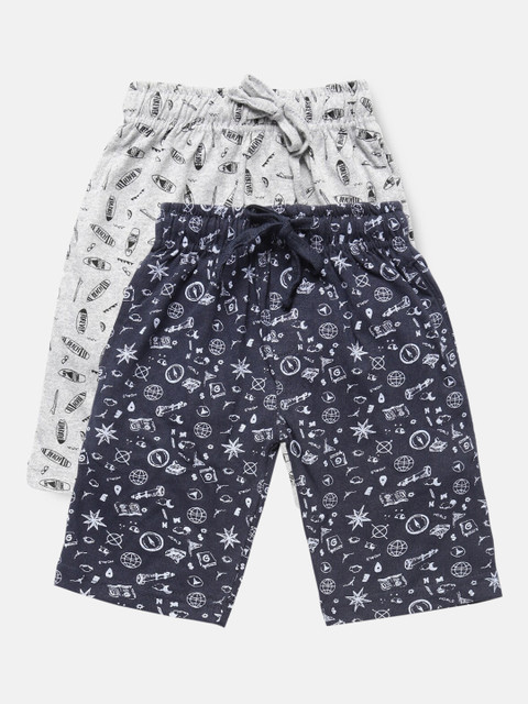 

Urban Dog Boys Pack Of 2 Navy Blue & Grey Printed Cotton Shorts