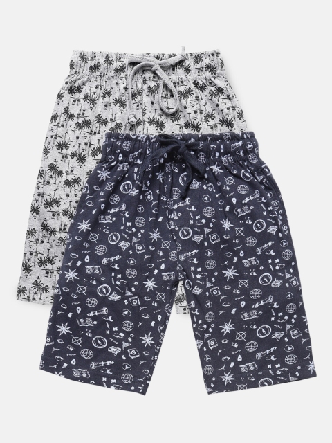 

Urban Dog Boys Navy Blue & Grey Set of 2 Conversational Printed Mid-Rise Regular Shorts