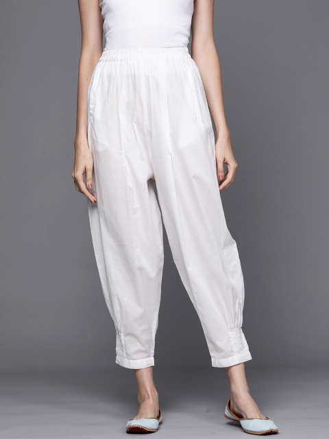 

Fabindia Women White Pure Cotton Solid Pleated Salwar