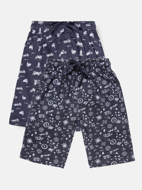 

Urban Dog Boys Pack of 2 Navy Blue & White Printed Cotton Shorts