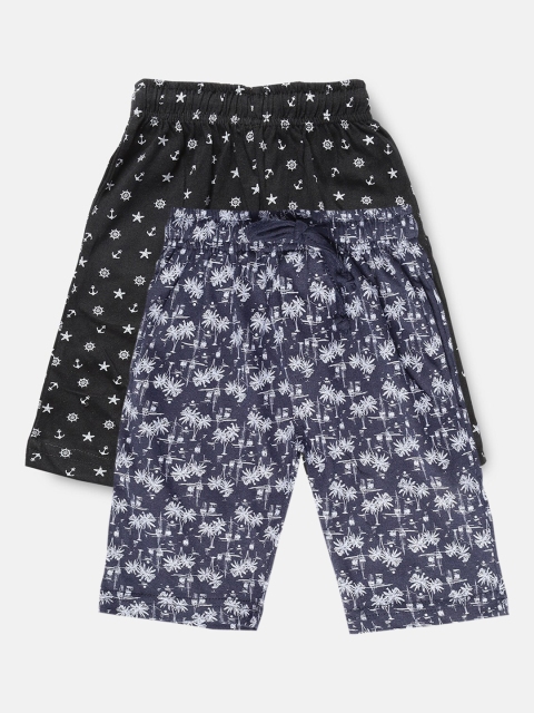 

Urban Dog Boys Pack Of 2 Navy Blue & Black Printed Cotton Shorts