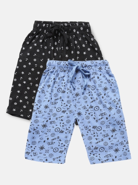 

Urban Dog Boys Blue & Black Set of 2 Conversational Printed Mid-Rise Regular Shorts