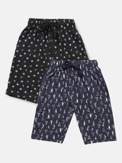 

Urban Dog Boys Pack Of 2 Black & Navy Blue Printed Cotton Shorts