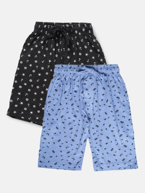 

Urban Dog Boys Pack Of 2 Black & Blue Printed Cotton Shorts