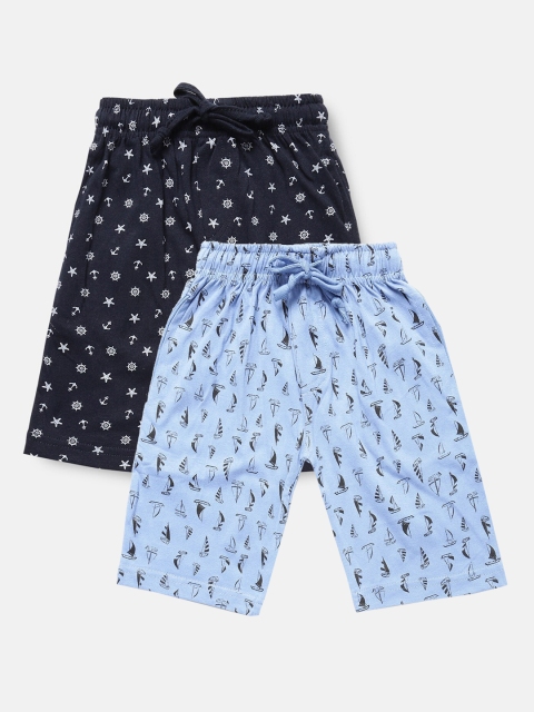 

Urban Dog Boys Pack Of 2 Navy Blue & Blue Printed Cotton Shorts
