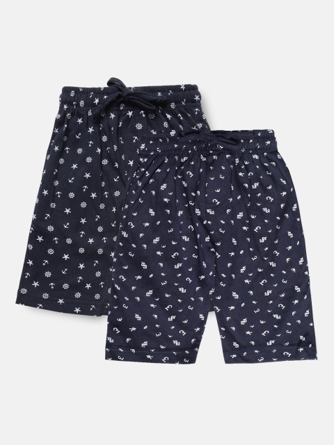 

Urban Dog Boys Navy Blue Set of 2 Conversational Printed Mid-Rise Regular Shorts