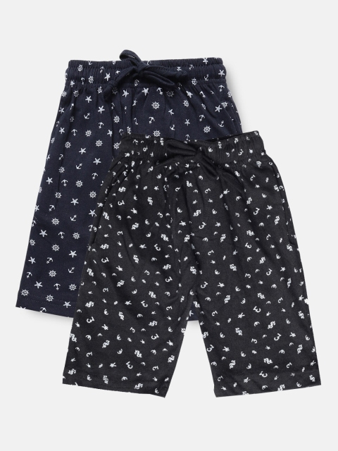 

Urban Dog Boys Pack Of 2 Black & Navy Blue Printed Cotton Shorts