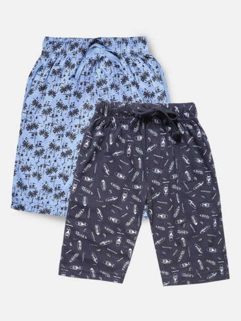 

Urban Dog Boys Pack Of 2 Conversational Printed Mid-Rise Cotton Regular Shorts, Navy blue