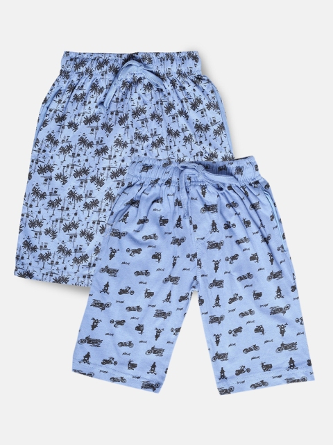 

Urban Dog Boys Pack of 2 Blue & Black Conversational Printed Mid-Rise Cotton Shorts