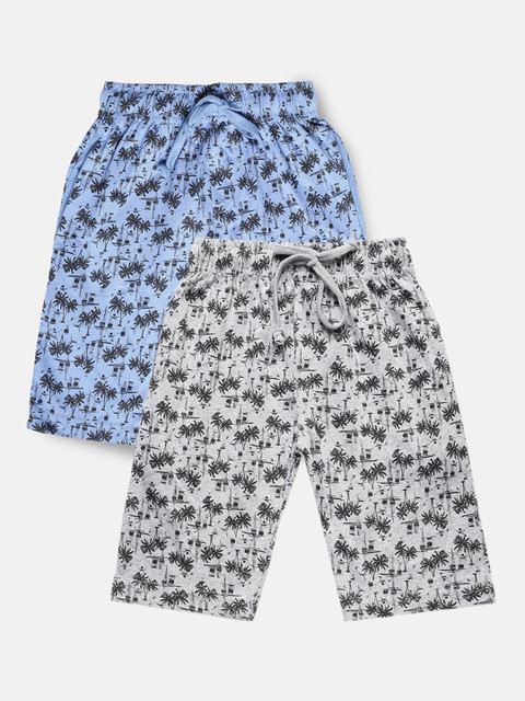 

Urban Dog Boys Pak Of 2 Grey & Blue Conversational Printed Mid-Rise Cotton Regular Shorts