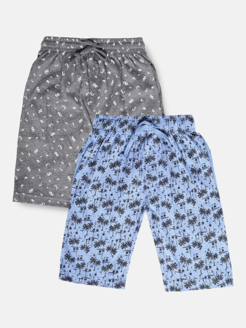 

Urban Dog Boys Pack of 2 Blue & Black Conversational Printed Mid-Rise Cotton Shorts