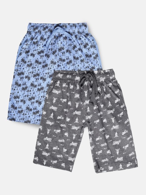 

Urban Dog Boys Grey & blue Conversational Printed Mid-Rise Regular Shorts
