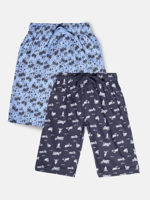 

Urban Dog Boys Pack Of 2 Tropical Printed Mid-Rise Cotton Regular Shorts, Navy blue