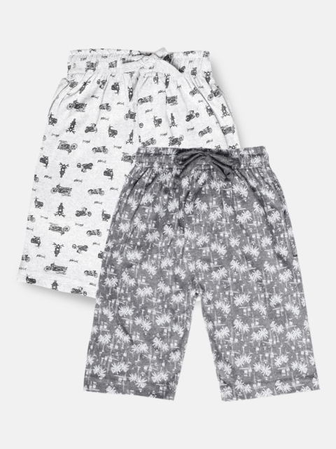 

Urban Dog Boys Pack Of 2 Tropical Printed Mid-Rise Cotton Regular Shorts, Grey