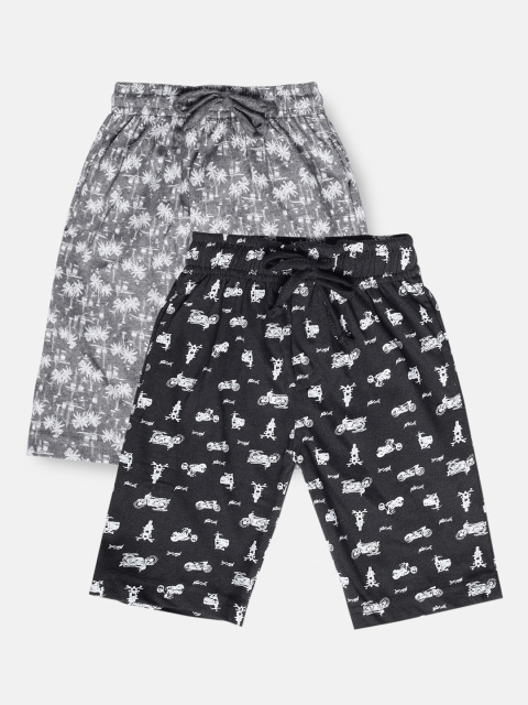 

Urban Dog Boys Pack Of 2 Conversational Printed Mid-Rise Regular Shorts, Black