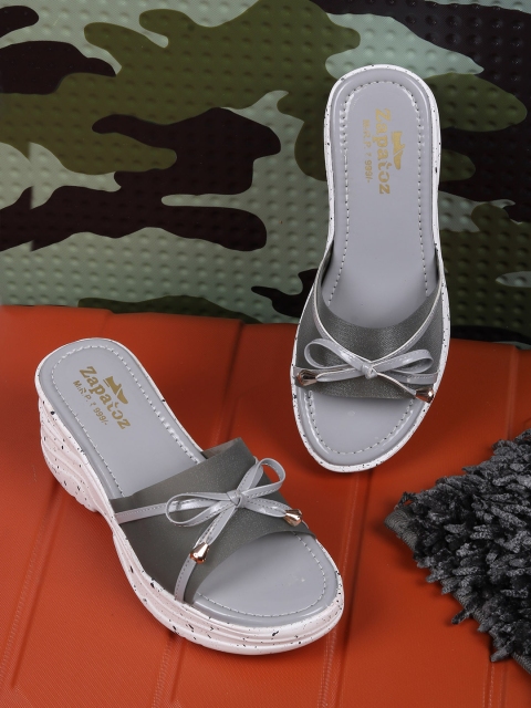 

ZAPATOZ Grey PU Wedge Heel Sandals with Bows